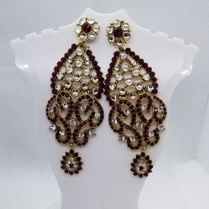 Beautiful Chandelier Ruby & Crystals Earrings